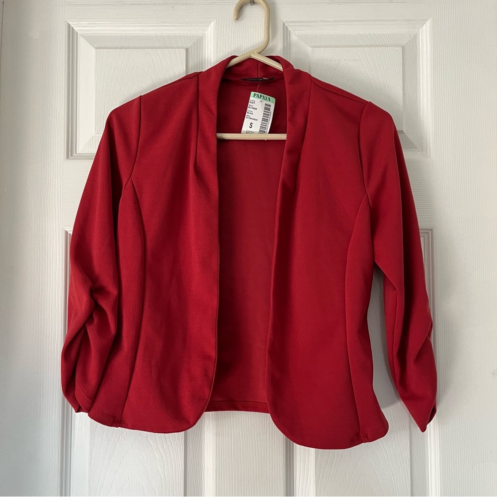 Papaya Pink Blazer Ruched Sleeves NWT